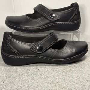 Clark’s‎ size 10 hook & loop closure Women's Black Mary Jane Shoes. Fc3